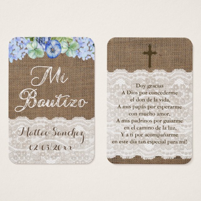 Spanish Baptism Favour Tag Recuerdo de Bautizo Car (Front & Back)