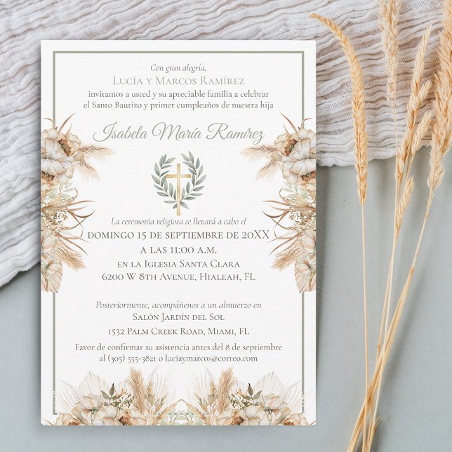 Spanish baptism first birthday pampa grass invitation (Creator Uploaded)