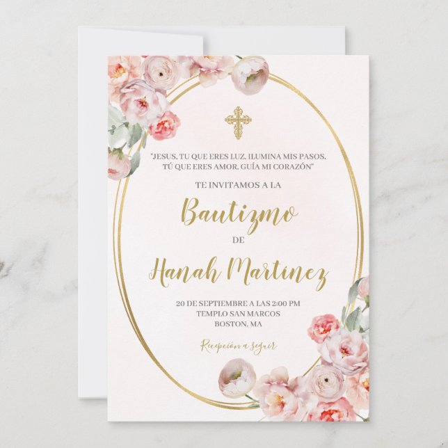 Spanish baptism for girl invitation (Front)
