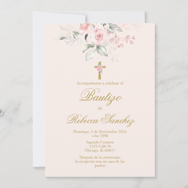 Spanish Baptism Girl Invitation (Front)