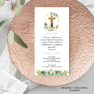 Spanish, Baptism Greenery Bookmark favour Thank Yo You Card