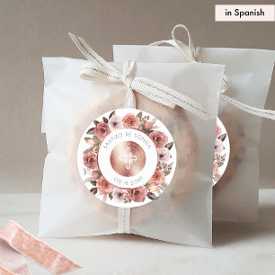 Spanish Baptism, Rose Floral Envelope Seal/Favour Classic Round Sticker