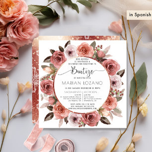 Spanish, Baptism, Rose Gold Floral Invitation