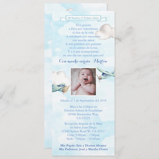 Spanish Bautizo 1er Año Baptism 1st Birthday Party Invitation (Front/Back)