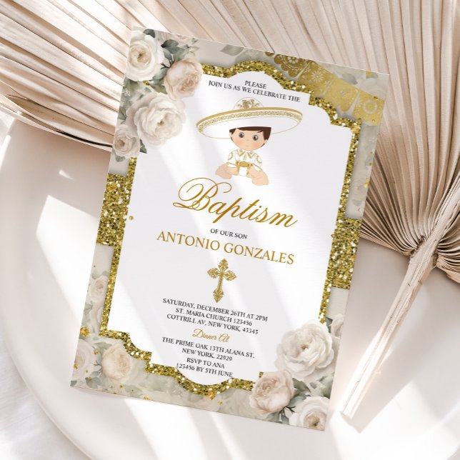 Spanish Bautizo Fiesta Cute Little Boy Baptism Invitation (Creator Uploaded)