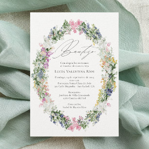 Spanish Bautizo Script Flowers Baptism Invitation