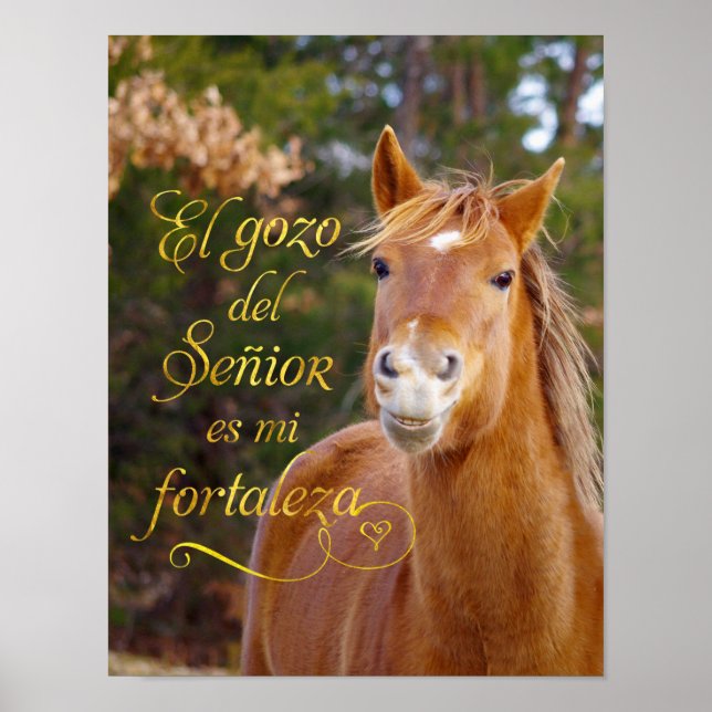 Spanish Bible Verse Smiling Horse Poster (Front)