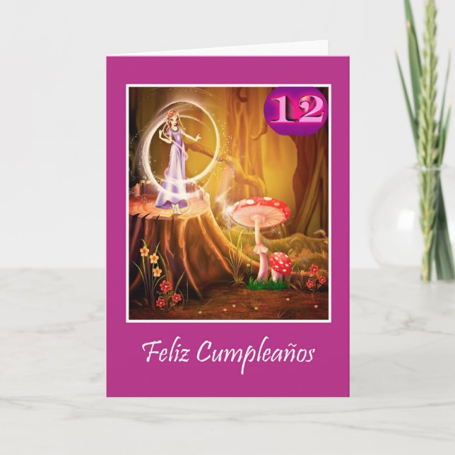 Spanish birthday for 12 year old girl with fairy card (Front)