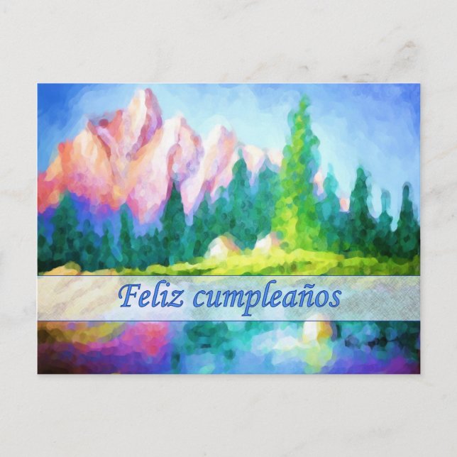 Spanish Birthday Pink Mountain Postcard (Front)