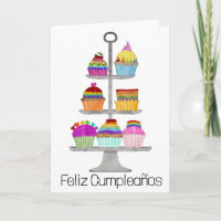 Spanish Birthday Rainbow colour cupcakes  Card