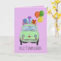 Spanish Birthday Retro Fiat 500 Card