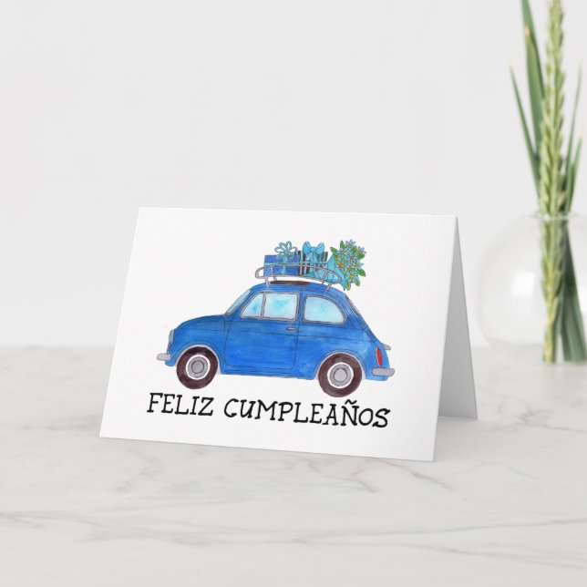 Spanish Birthday Retro Fiat 500 Card (Front)