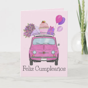 Spanish Birthday Retro Fiat 500 Card