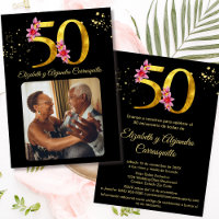 Spanish Black Gold Photo Floral 50th Anniversary