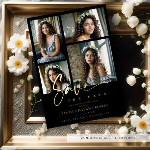 Spanish Black Trendy Quinceañera Collage 4 Photos