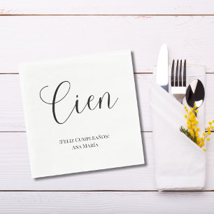 Spanish Black & White Minimalist 100th Birthday Napkin