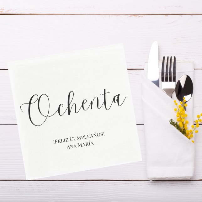 Spanish Black & White Minimalist 80th Birthday  Napkin (Creator Uploaded)