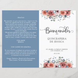 Spanish, Blue and Blush Floral Quinceanera Program