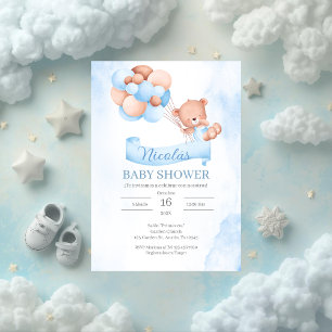 Spanish Blue Bear  Baby Shower Invitation