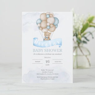 Spanish Blue Bear  Baby Shower Invitation