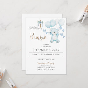 Spanish Blue Floral Baptism invitation