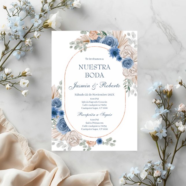 Spanish Blue Floral Wedding Invitation (Creator Uploaded)