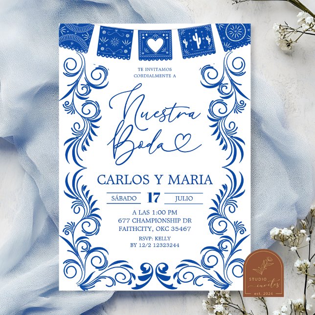  Spanish Blue Talavera Frame Nuestra Boda Invitation (Creator Uploaded)