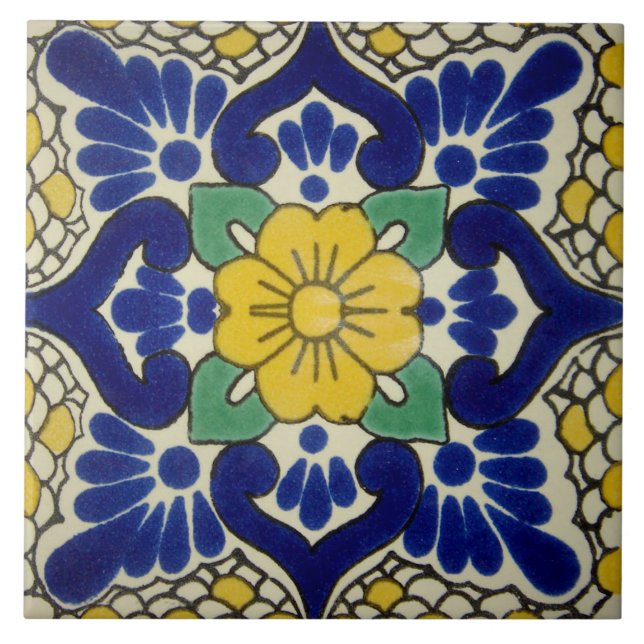 Spanish Blue & Yellow Flower Ceramic Photo Tile (Front)