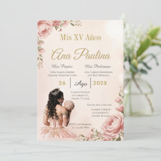 Spanish Blush Pink Floral Quinceanera Invitation