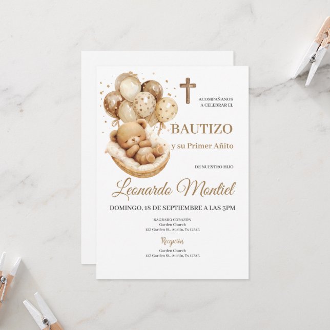 Spanish Boho Baptism Floral Invitation (Front/Back In Situ)