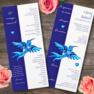 Spanish, Boho Blue Hummingbirds Mexican Wedding Programme