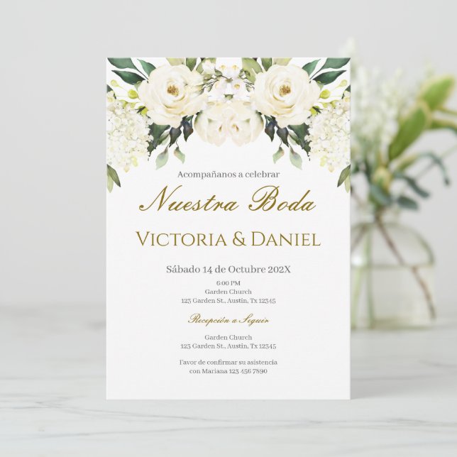 Spanish Boho Floral Wedding Invitation (Standing Front)