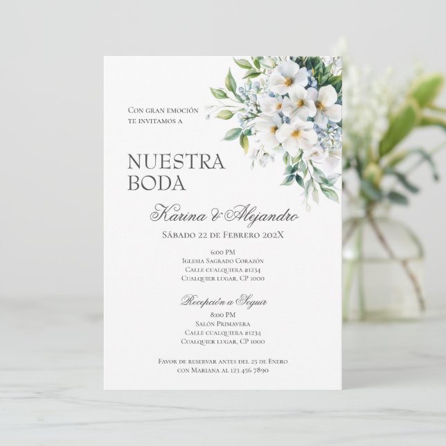 Spanish Boho Floral Wedding Invitation (Standing Front)