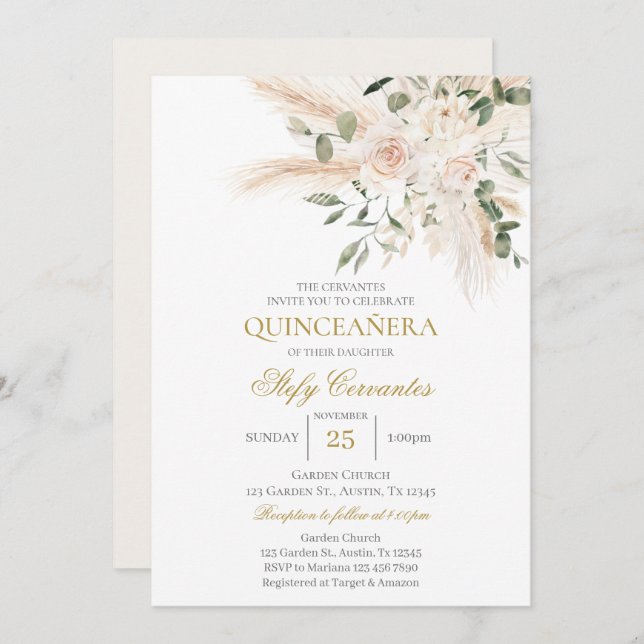 Spanish Boho Quinceanera Invitation (Front/Back)