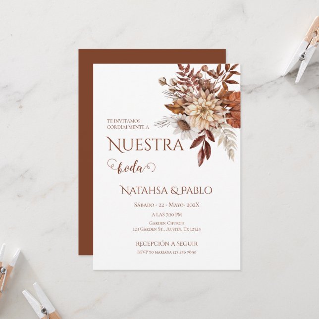 Spanish Boho Wedding Invitation (Front/Back In Situ)