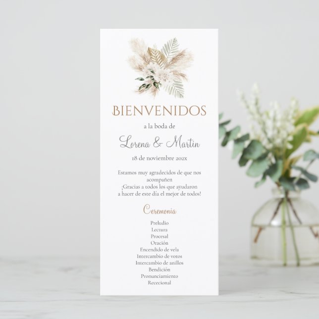Spanish Boho Wedding Program (Standing Front)