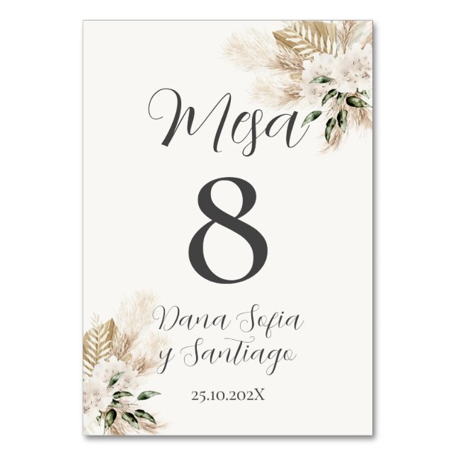 Spanish Boho Wedding Table Number (Front)