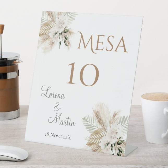 Spanish Boho Wedding Table Number Pedestal Sign (In SItu)