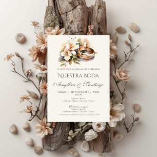 Spanish boho wedding with rings invitation