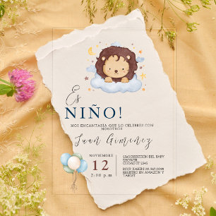 Spanish Boy Baby Shower Lion Qr Code Baby Registry Acrylic Invitations