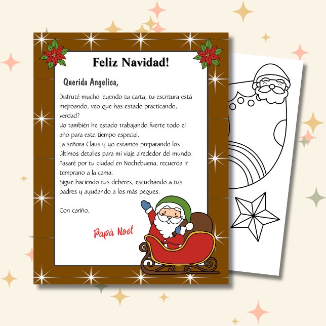 Spanish Brown Letter From Santa Carta de Papá Noel (Spanish Letter from Santa Brown, Personalized, custom name & text. ConJesusenelCamino)