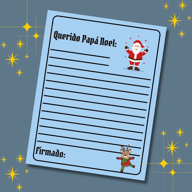 Spanish Carta Para Papá Noel Blue Letter to Santa (Blue Spanish letter to Santa Christmas, Spanish text only, customizable & personalized. Multilingual)