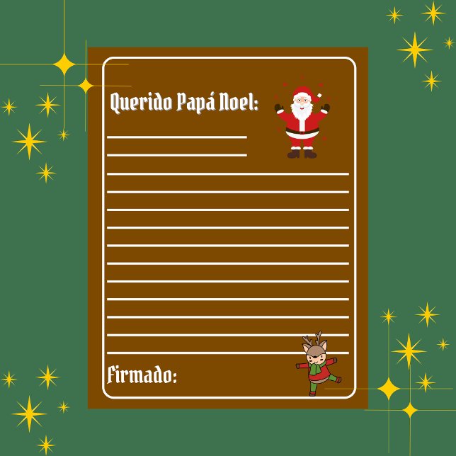 Spanish Carta Para Papá Noel Brown Letter to Santa (Brown Spanish bilingual letter to Santa Christmas, Feliz Navidad, custom text. Multilingual Project)