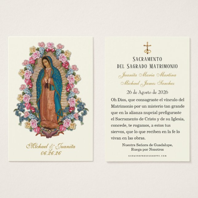 Spanish Catholic Guadalupe Wedding Holy Card (Front & Back)