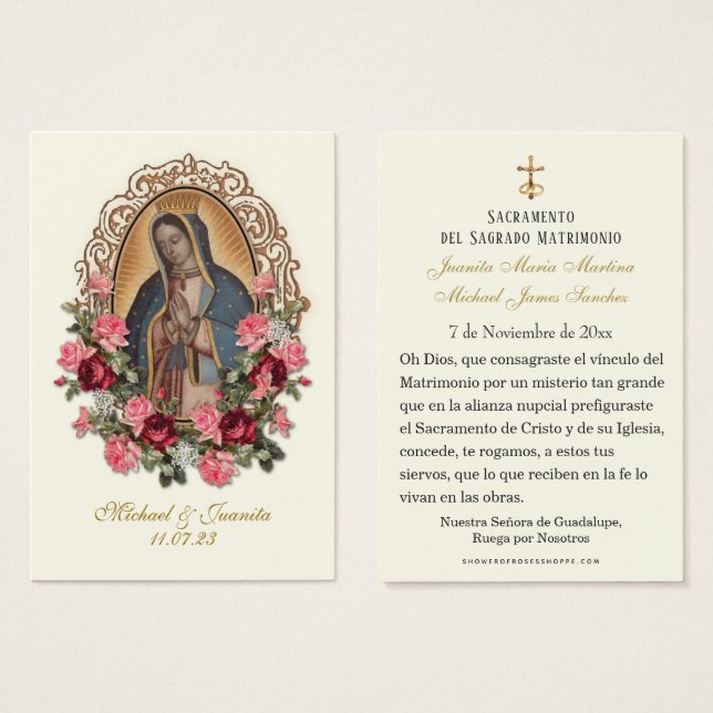 Spanish Catholic Guadalupe Wedding Holy Card (Front & Back)