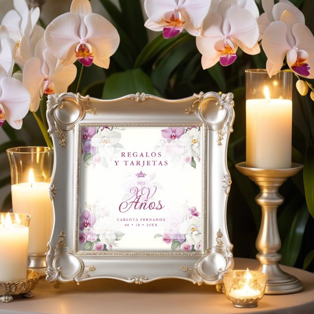 Spanish Cherished Exquisite Floral Pink Orchids Poster (Spanish Cherished Exquisite Floral Pink Shades Orchids Bouquets Mis XV Años Poster.)