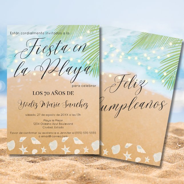Spanish Chic Beach Palm Lights 70th Birthday Party Invitation (Creator Uploaded)