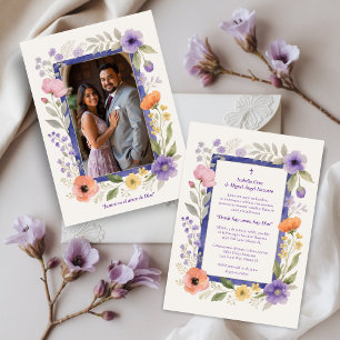Spanish Chic Photo Purple Floral Christian Wedding Invitation