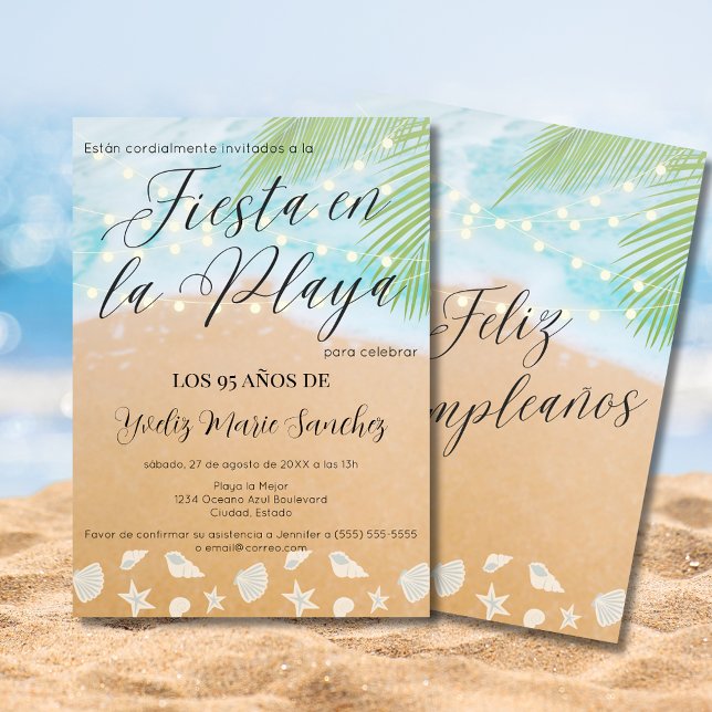 Spanish Chic Sandy Beach Palm 95th Birthday Party Invitation (Creator Uploaded)