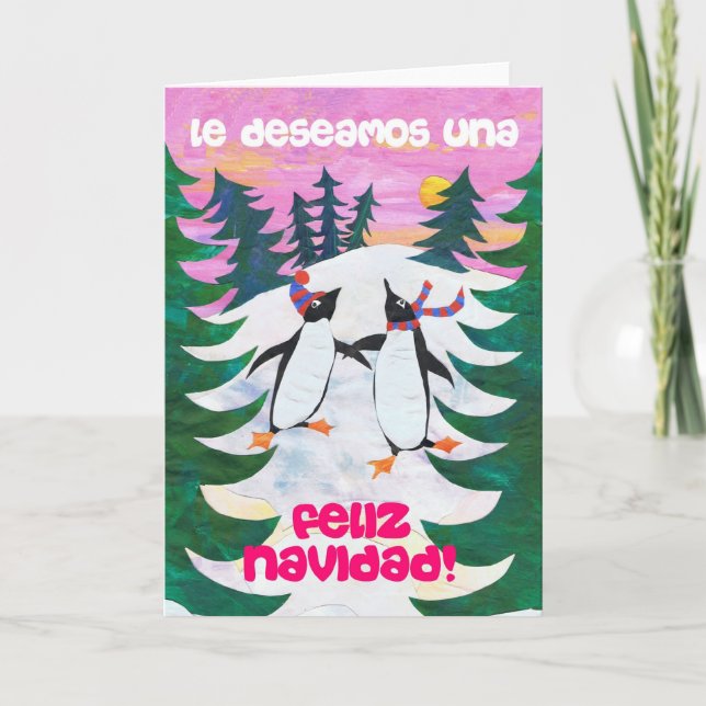 Spanish Christmas Card - Skating Penguins (Front)